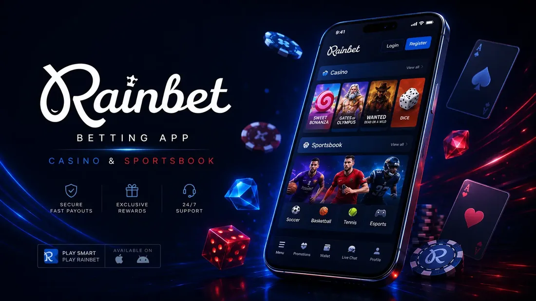 Rainbet casino and sportsbook shown on a smartphone